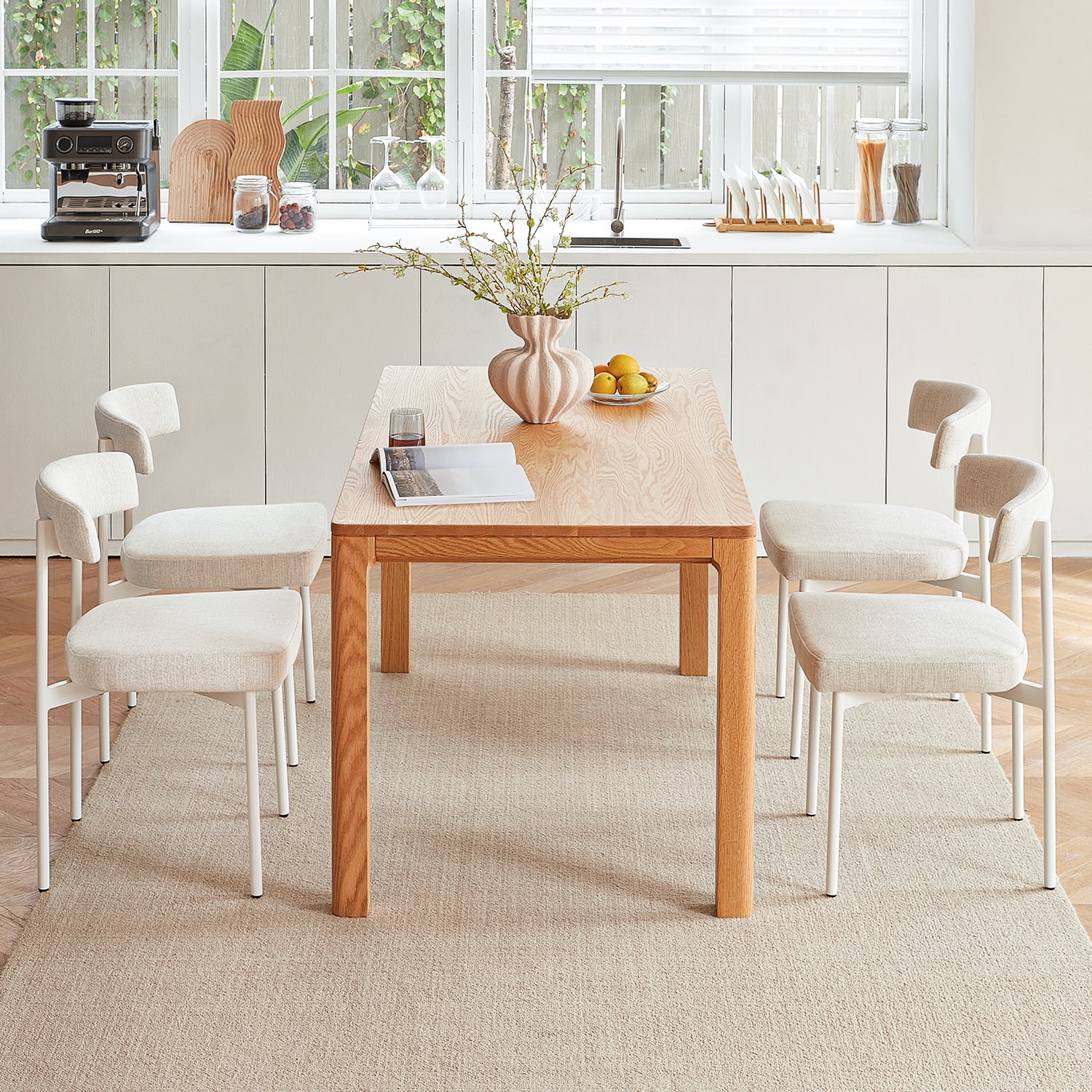 Grey Fabric Dining Chairs Set of 4, Armless Upholstered Kitchen Chair,Modern Dining Room Chair with Curved Backrest