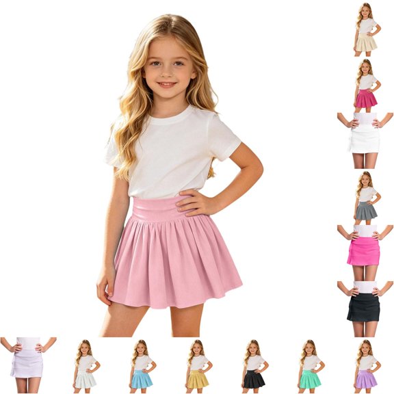 LIIPEE Girls Tennis Skirt Athleisure Solid Color High Waist Comfortable Pleated Skirts Built In Shorts Kids Cute Breathable Sports Yoga Skorts,13-14 Years