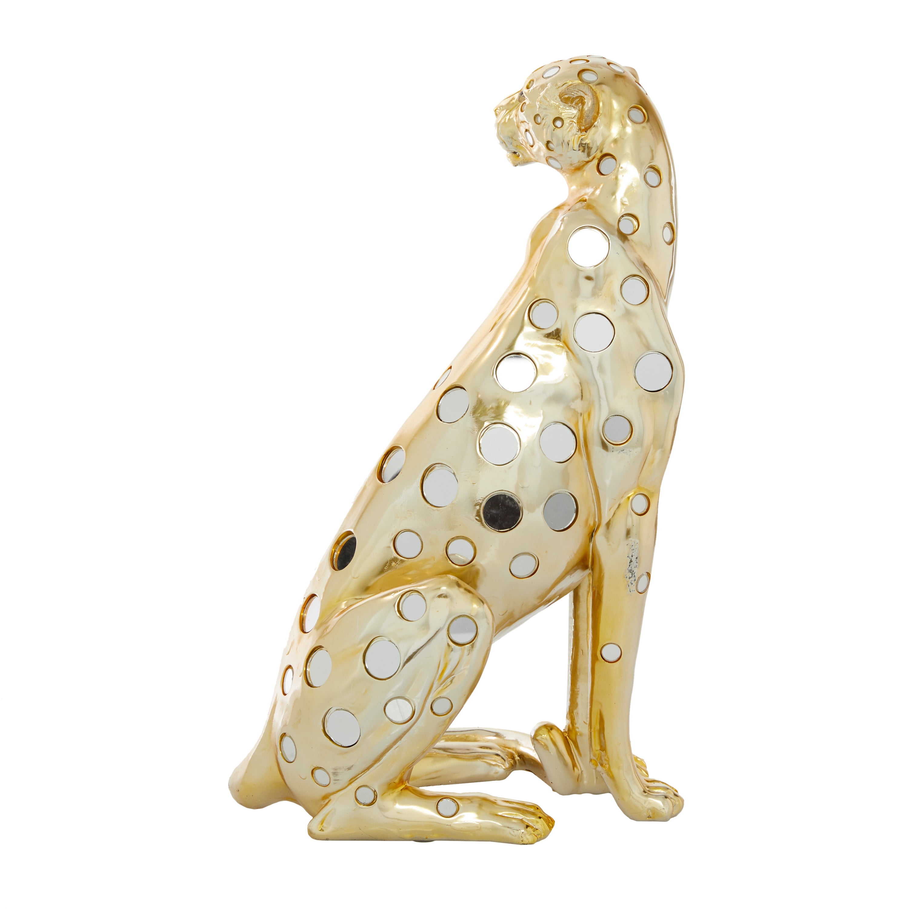 7" x 16" Gold Polystone Leopard Sculpture, by DecMode