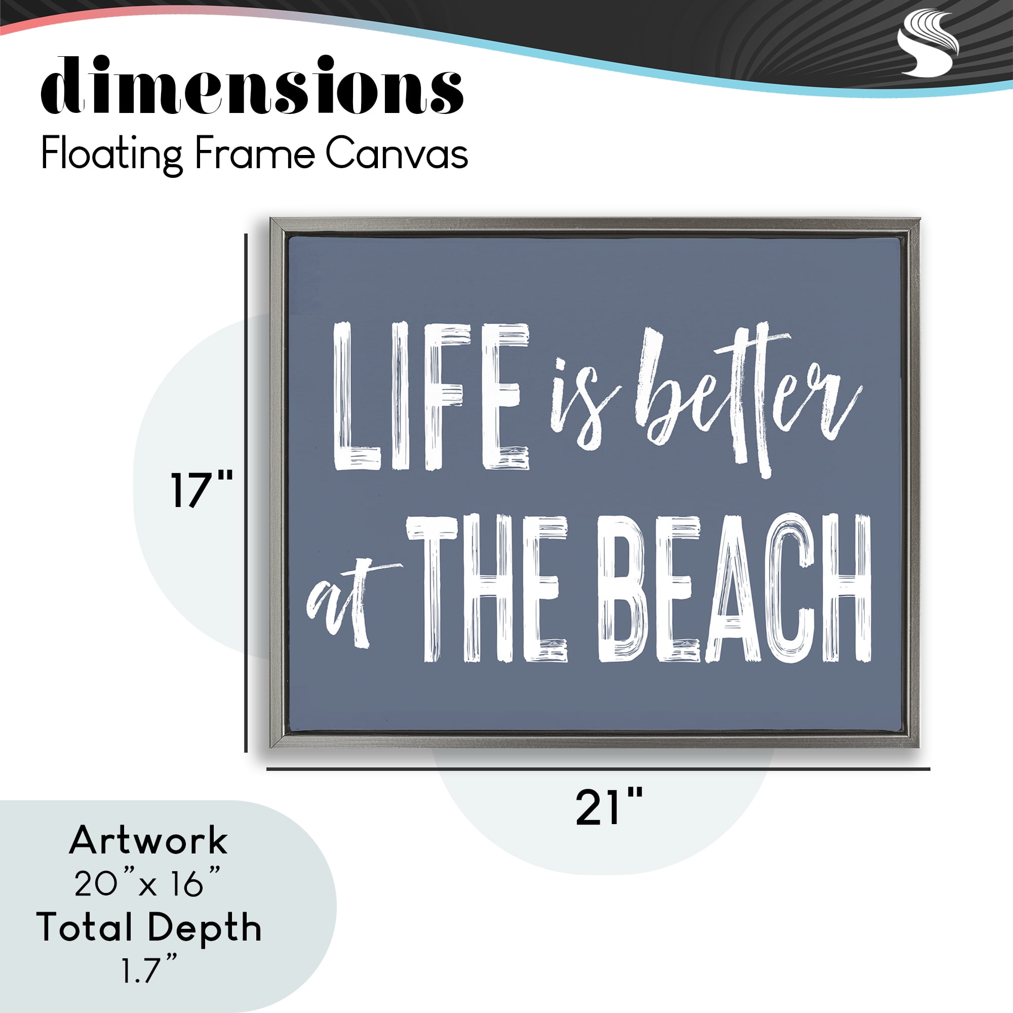 Life Better At Beach Blue Gray Framed Floater Canvas Wall Art, design by Lettered and Lined