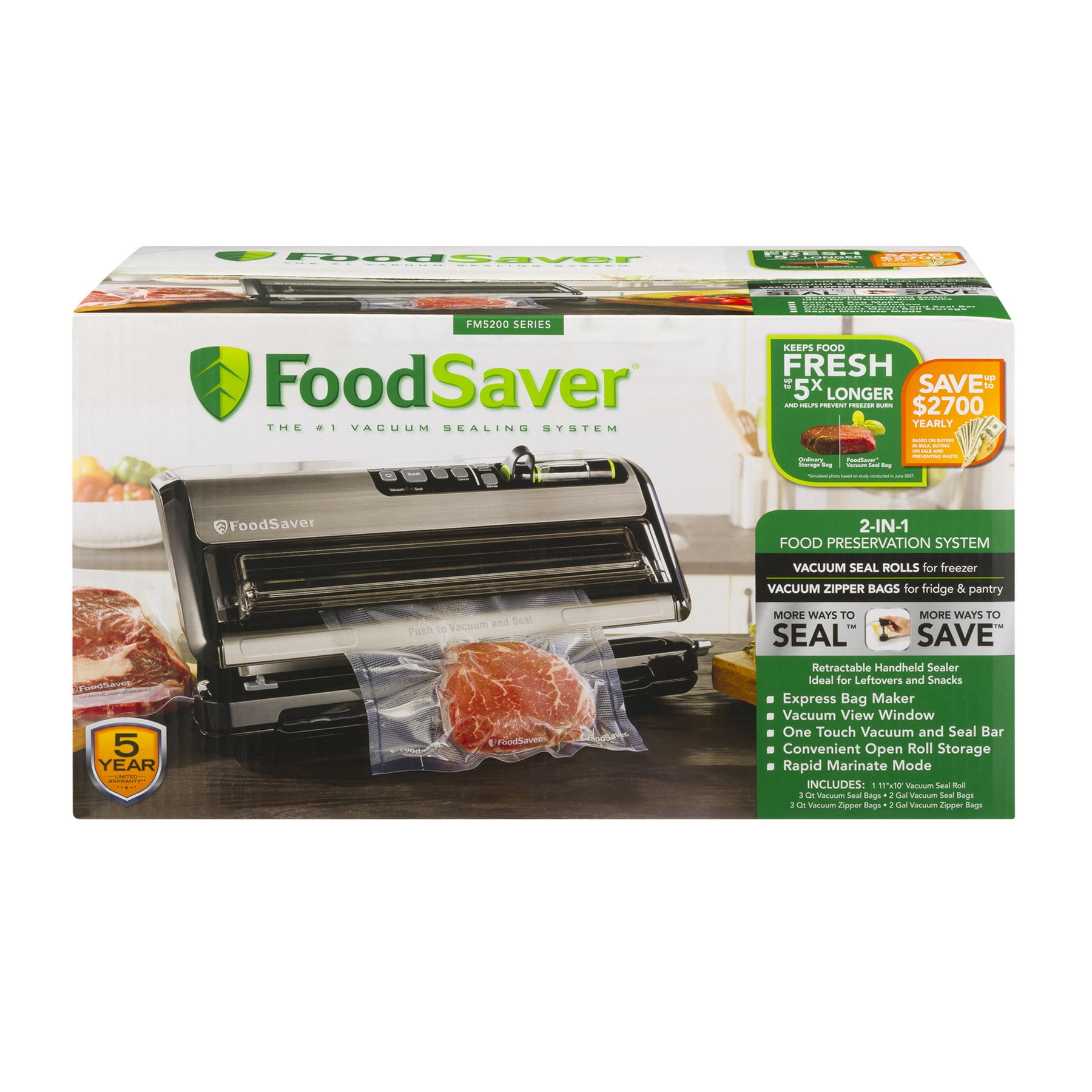 FoodSaver FM5200 Series 2-in-1 Vacuum Sealing System for Food Preservation by Jarden Home Brands