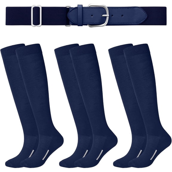 MQINFFDG Baseball or Softball Socks and Belt Combo Set 3 Football Baseball Socks with Softball Belt for Youth Boys Kids Navy Blue