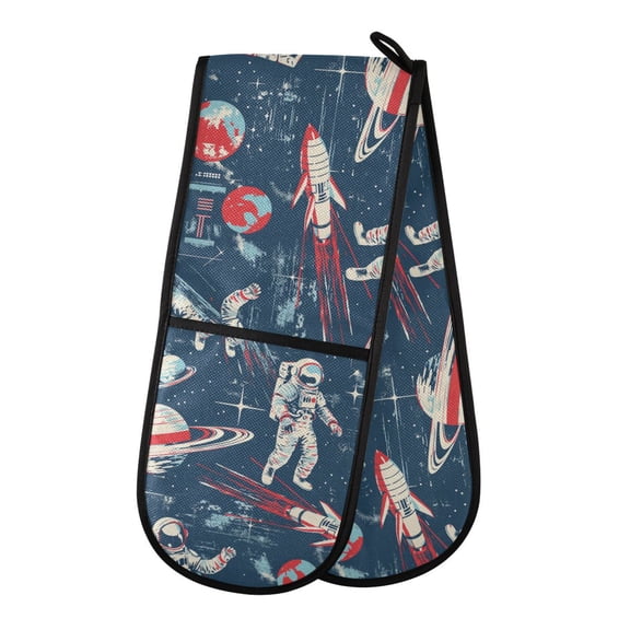 Dailycode Double Sided Oven Mitt with Loop Heat Resistant Kitchen Long Potholders 7" x 35" Astronaut Planet Rocket