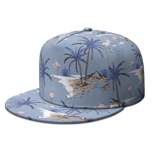 Aloha Beach Vacation Hat - Tropical Sunset Palm Tree Flat Brim Snapback, Adjustable Unisex Cap for Boho & Nautical Fashion