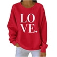thumbnail image 2 of Feancey Women's Graphic Sweaters Ribbed Knit Long Sleeve Crewneck Pullover Tops Soft Cute Heart Print Knitted Sweater Comfy Loose Sweatshirts Red XL, 2 of 3