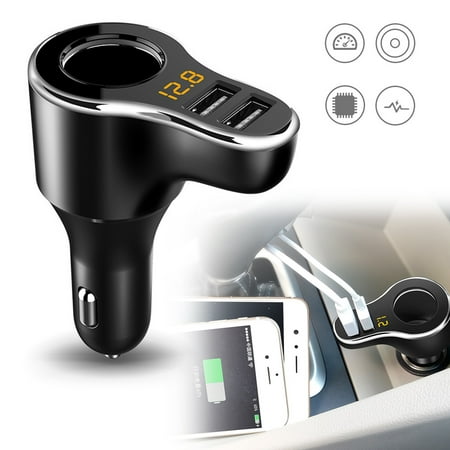 Dual USB Port Car Vehicle Cigarette Lighter Socket Splitter, Charger Power Adapter Rapid Charge DC/12V 3.1A, with LED Screen Display Voltage