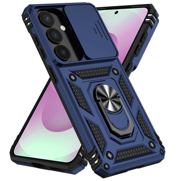 Kryonix for Samsung Galaxy S26 6.3” case,with Slide Camera Protector,Military Grade Heavy Duty Protection Cover,360 Metal Rotating Ring Kickstand Holder,Armor Shockproof Case,Blue