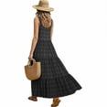 thumbnail image 6 of XUNKUSGA Maxi Sundresses for Women Casual Scoop Neck Sleeveless Plaid Pleated Flowy Womens Summer Dresses Classic High Waisted Beach Swing Dress with Pockets,Gray,S, 6 of 7