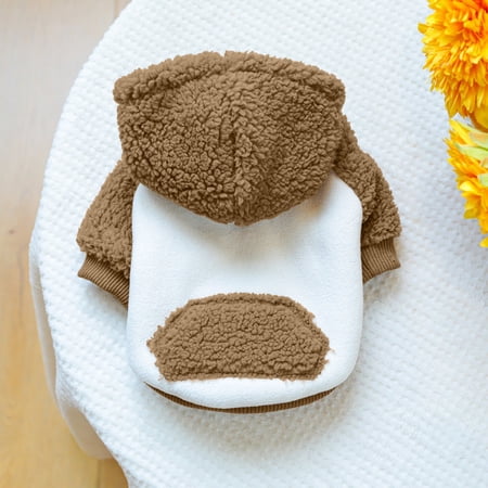 Pet Hoodie Clothes Dog Sweatshirt Soft Plush Hoodie with Cuffs and Buttons for Cold Weather Indoor Outdoor Use Coffee Size M