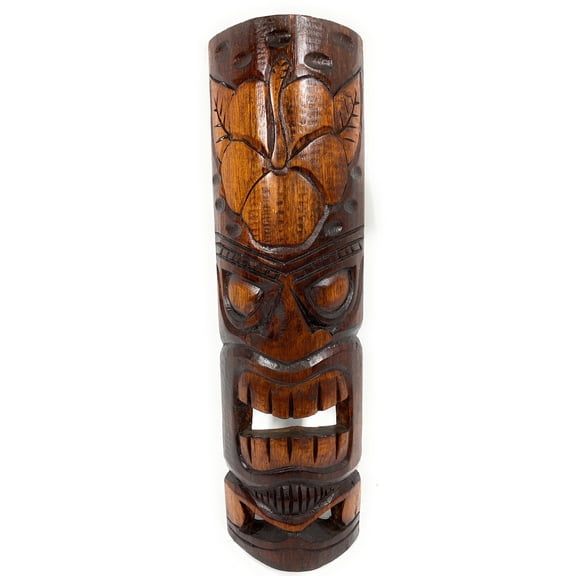 Forever Love Tiki Mask 20" - Hibiscus Antique Finish hand Carved | #bag1506150