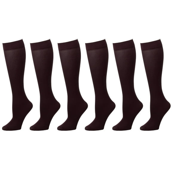 Falari Women's Stretch Comfort Nylon Knee-High Socks, Brown (6-Pack)