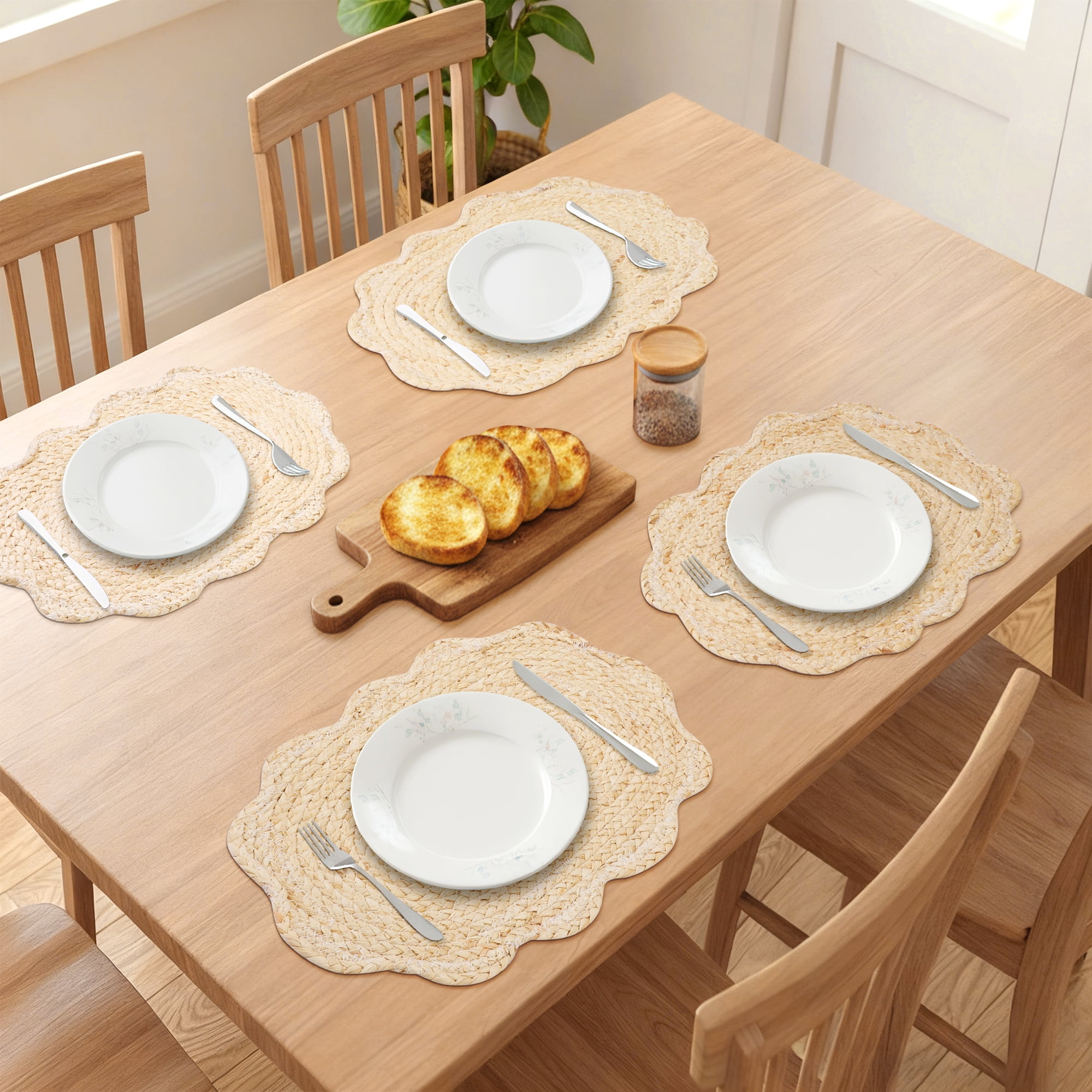 Unique Bargains Farmhouse Placemats 4pcs Flower Placemats Beige 11.8"x17.7"