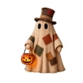 thumbnail image 2 of Halloween Ghost Decorations, Vintage Halloween Decorations, Halloween Home Decor Indoor, Cute Halloween Decor, Patchwork Burlap Ghost Figurine with Top Hat, Light Up, 2 of 7