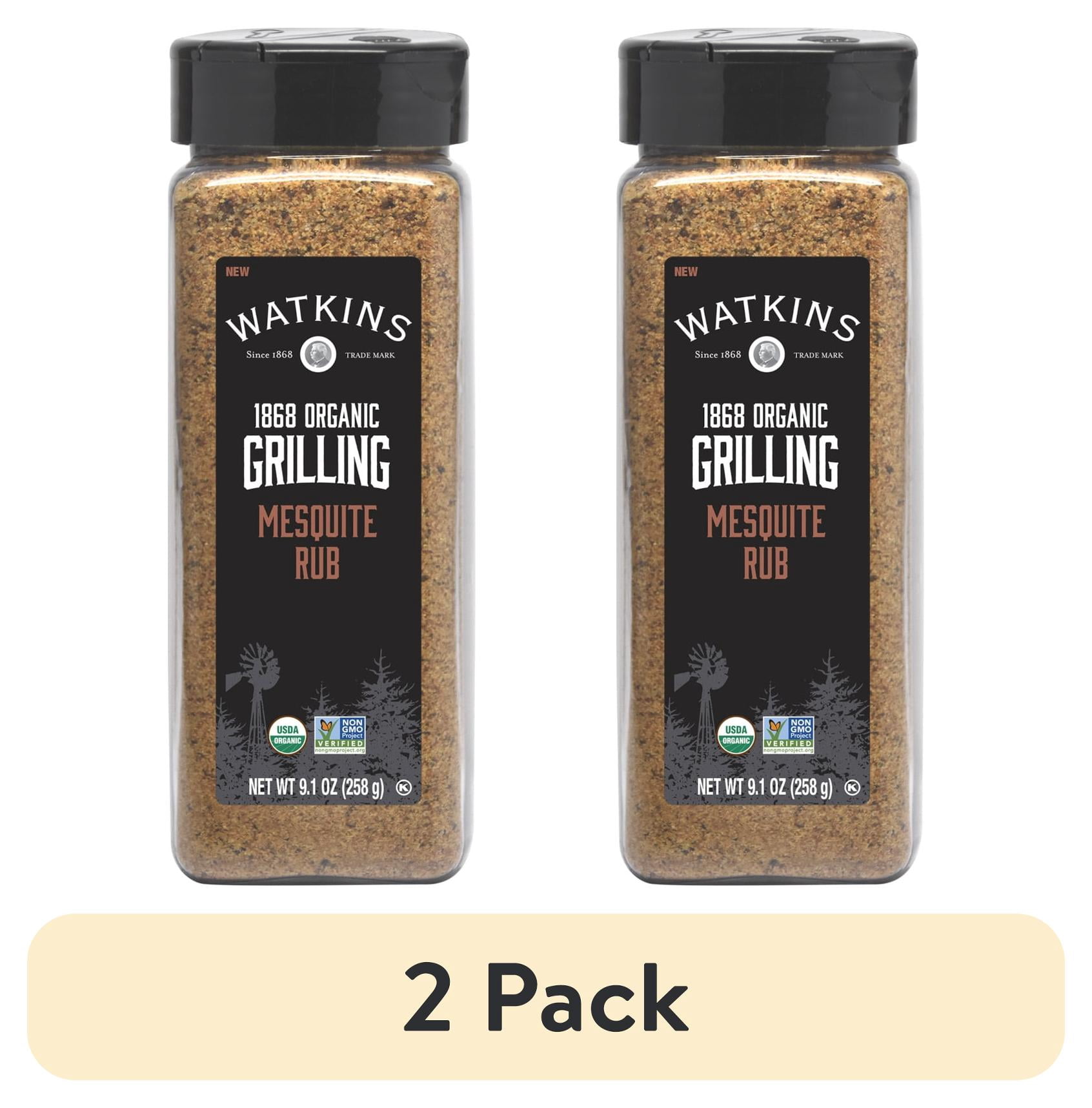(2 pack) Watkins Organic Grilling Mesquite Rub, 9.1 oz (Food Form: Whole Plastic Container)