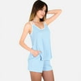 thumbnail image 3 of Women's Ribbed Lounge Set with Contrast Trim Sleeveless Top and Elastic Waist Shorts - X Large, Light Blue, 3 of 7