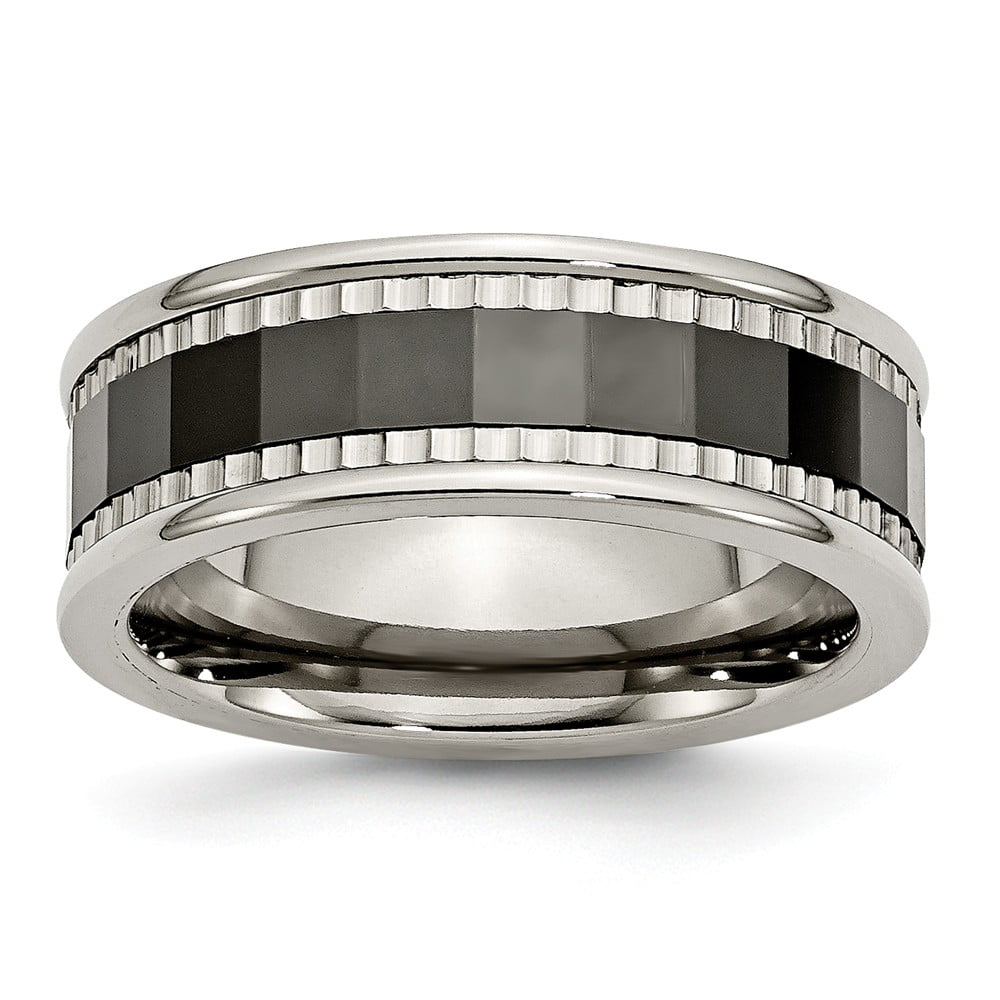 GemApex Grey Titanium Ring Band Wedding Black with