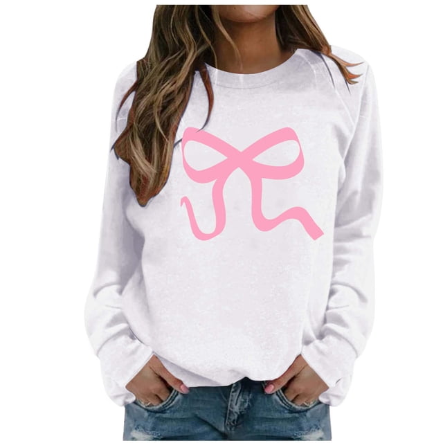 WEAIXIMIUNG Sweat-Shirt pour Filles Taille 8-9 Col Rond Sweat-Shirt Motif Nœud Mignon Pull à Manches Longues Pull-Over Haut S