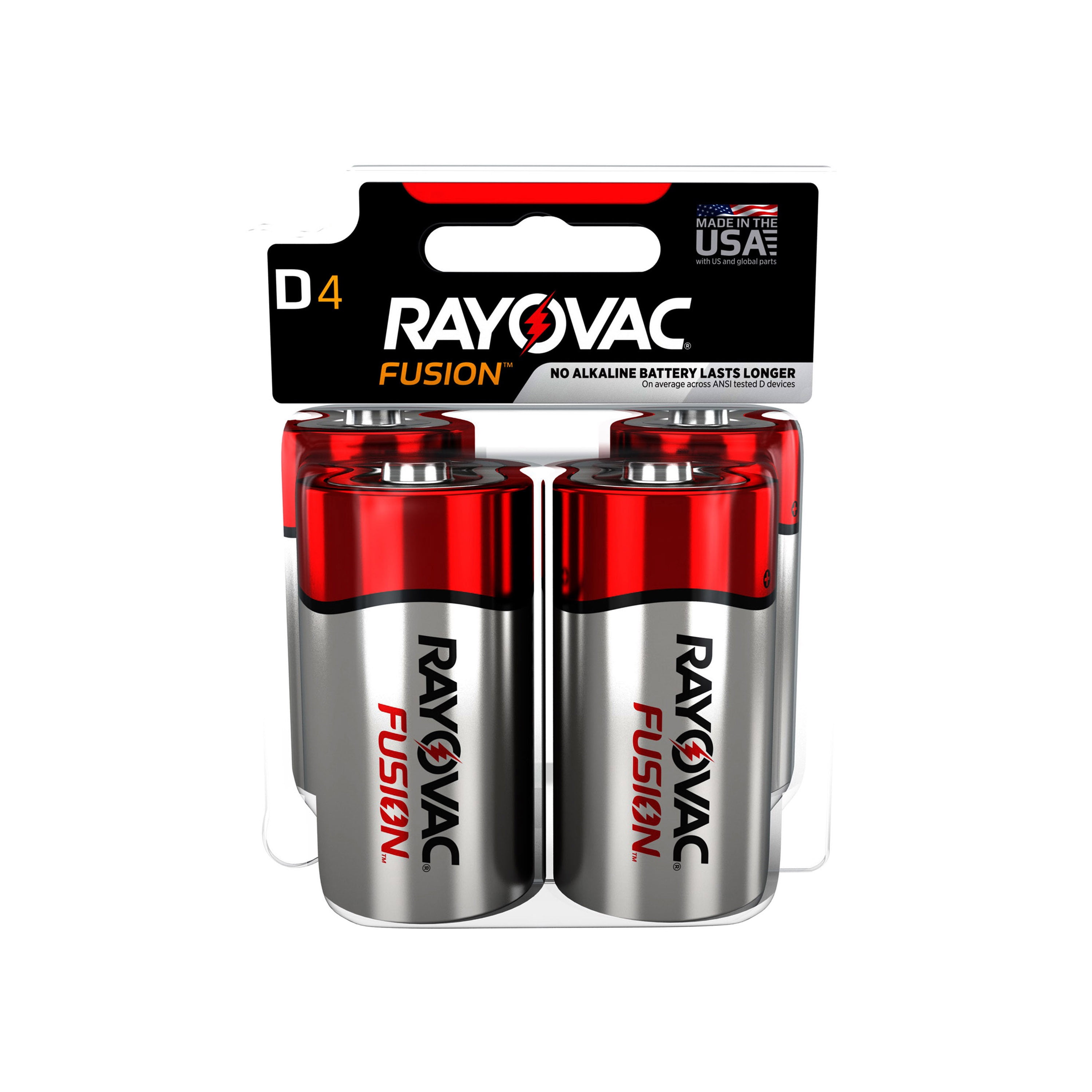 Rayovac Fusion Premium Alkaline, D Batteries, 4 Count