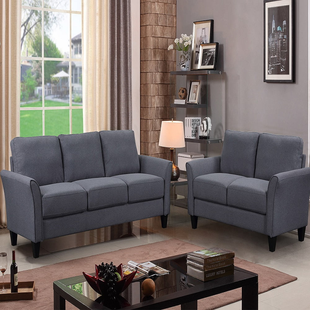 Kepooman Mid-Century Modern Curved Arm Loveseat Sofa & 3-seat Sofa for Living Room, 72.4”W x 29”D x 33”H, Gray Kepooman Mid-Century Modern Curved Arm Loveseat Sofa & 3-seat Sofa for Living Room, 72.4”W x 29”D x 33”H, Gray