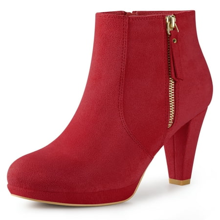 

Unique Bargains Women s Platform Round Toe Chunky Heel Ankle Boots Red 7.5