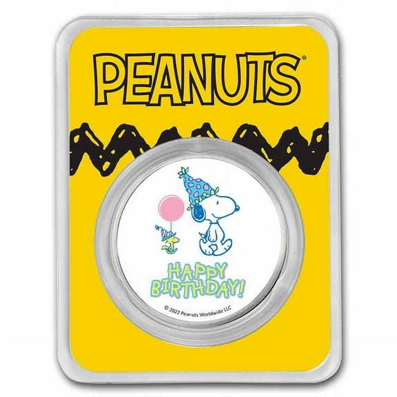Peanuts® Snoopy & Woodstock Happy Birthday 1 oz Colorized Silver