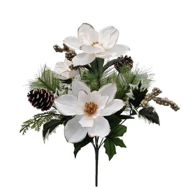 Mainstays 21" Artificial Flower White Magnolia and Pine Cone Mixed