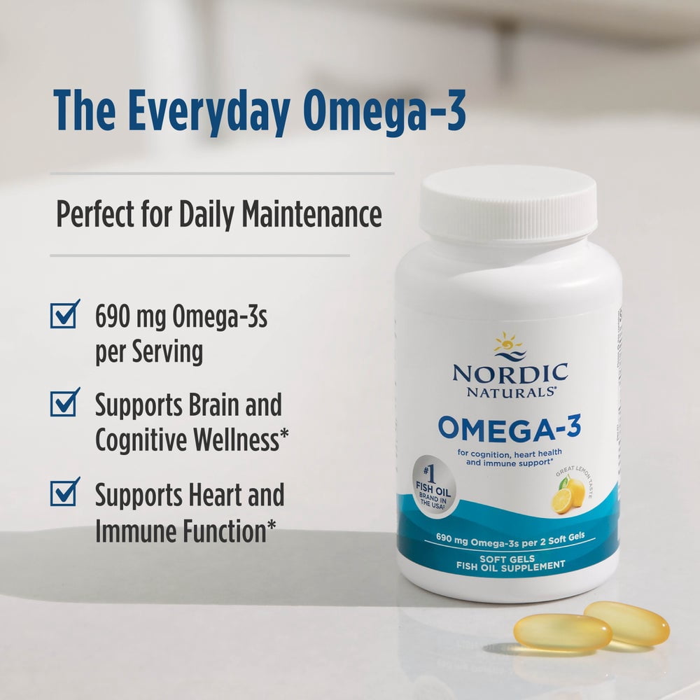 Nordic Naturals Omega-3 Softgels, Lemon, 690 mg, Fish Oil, 120 Ct