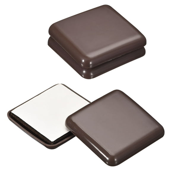 Furniture Sliders, 4Pcs 2" - Plastic Self-adhesive Square Sliding Pads, Chair Glides for Carpeted Floors (Brown)