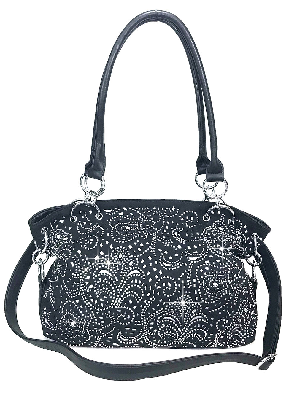 Zzfab Laser Cut Purses Double Handles Bling Purse Black
