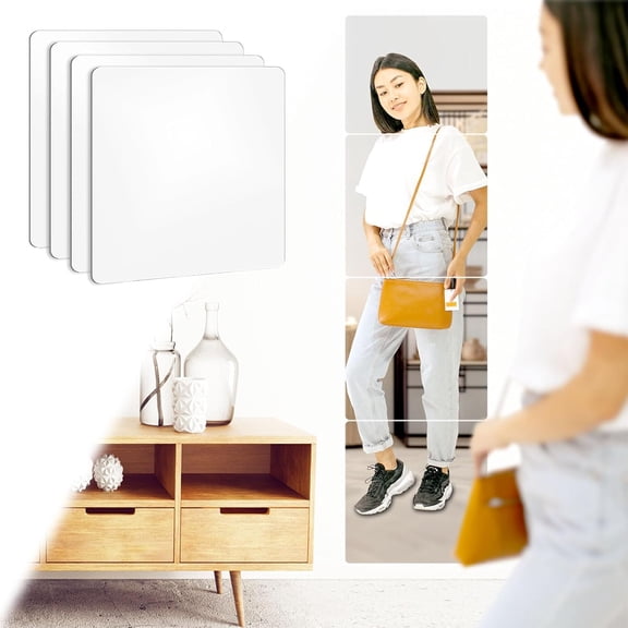 Wall Mirror Full Length Mirrors for Wall 11.81X11.81 Inch 8 Pcs Long Mirror for Bedroom Over The Door Mirror Self Adhesive Acrylic Mirror Tiles Stick on Tall Mirrors for Wall