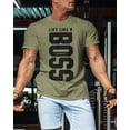 thumbnail image 3 of Gymish Lift Like a Boss Workout Shirt for Men – Motivational Gym T-Shirt, Funny Lifting Tee, Men’s Athletic Workout Apparel, Military Green, Small, 3 of 6