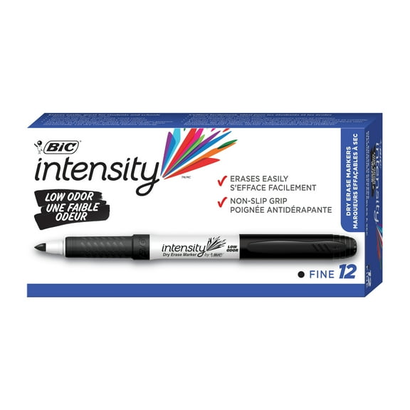 BIC Intensity Black Low Odor Dry Erase Markers, Fine Tip, 12-Count Pack