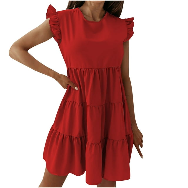 Leutsin Robe d'Été Décontractée pour Femme Grande Taille, Robe d'Été pour Femme à Col Rond, Manches Courtes, Robe à Coutures Unies