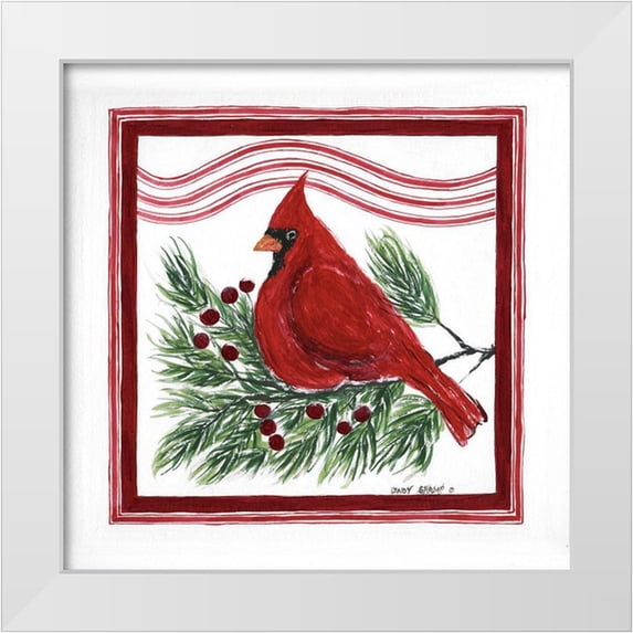 Shamp, Cindy 12x12 White Modern Wood Framed Museum Art Print Titled - Christmas Cardinal III