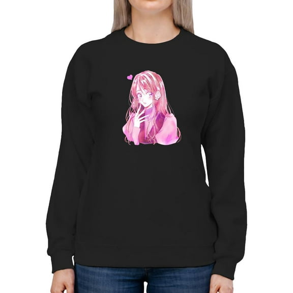 Anime Girl Shy W Heart Sweatshirt Women -Image by Shutterstock, Female XX-Large