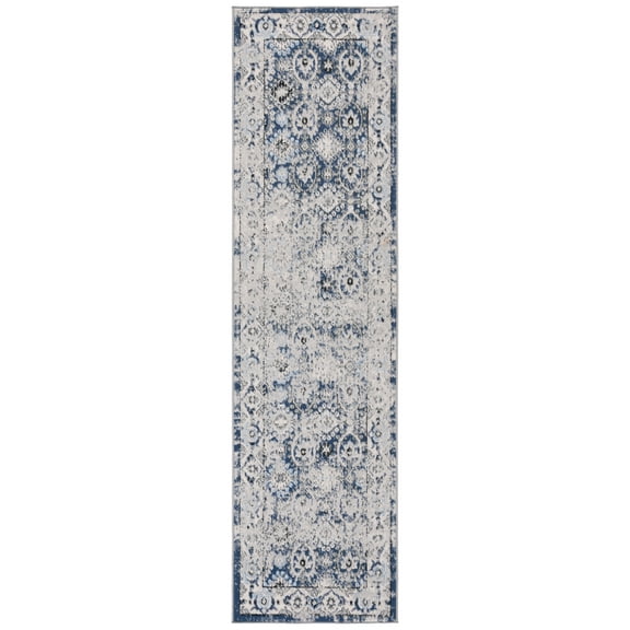 SAFAVIEH Odyssey Edmond Damask Runner Rug, Grey/Navy, 2'2" x 8'
