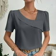 thumbnail image 2 of Olyvenn Women's Summer Tunic Crop Tops T-Shirts Stylish Fashion Trendy Short Sleeve Tees Knot Wrap Solid Tops Slant V-Neck Shirts Loose Casual Business Flowy Blouse Dressy Women Dark Gray 12, 2 of 6