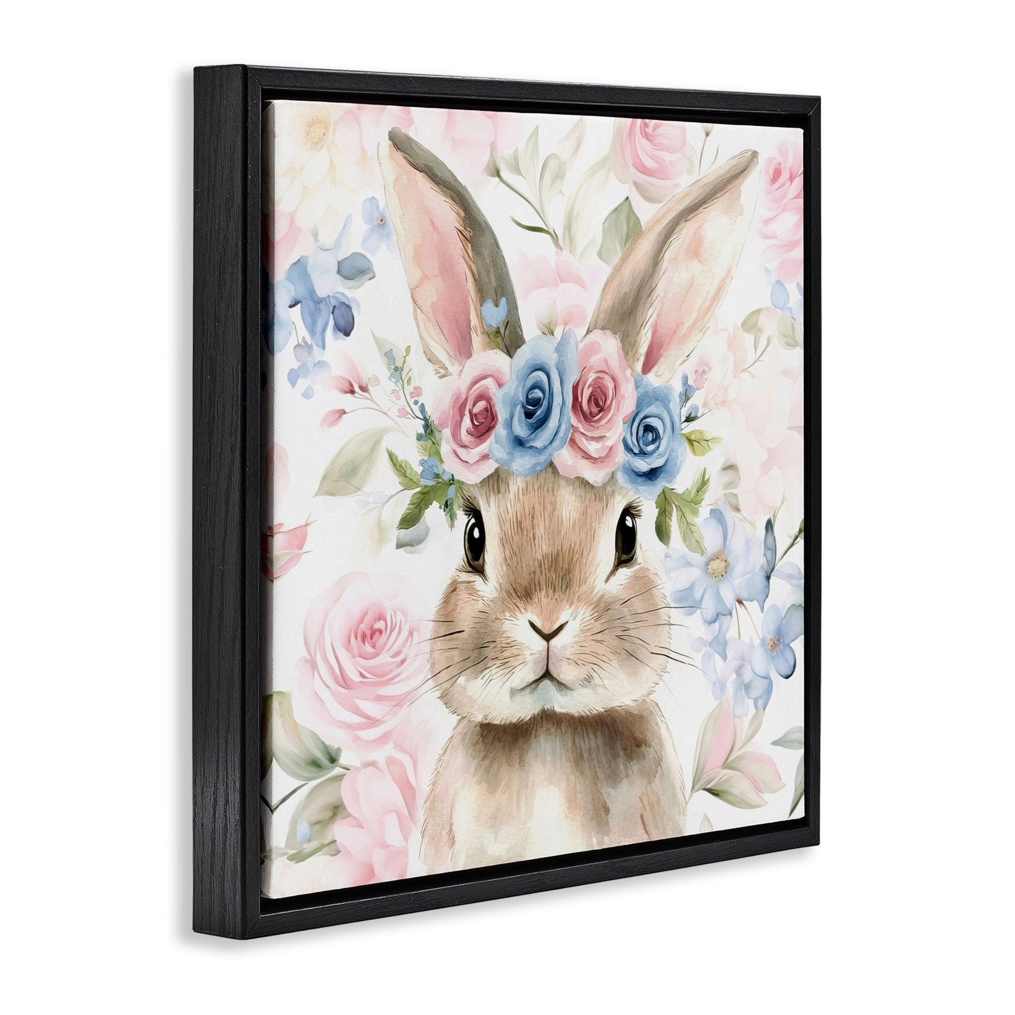 Stupell Industries Flower Power Bunny Black Framed Floater Canvas Wall Art, design by Tina LeCour