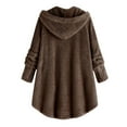 thumbnail image 3 of Abcnature Women Plus Size Button Plush Tops Hooded Loose Cardigan Wool Coat Winter Jacket Coffee XL, 3 of 6