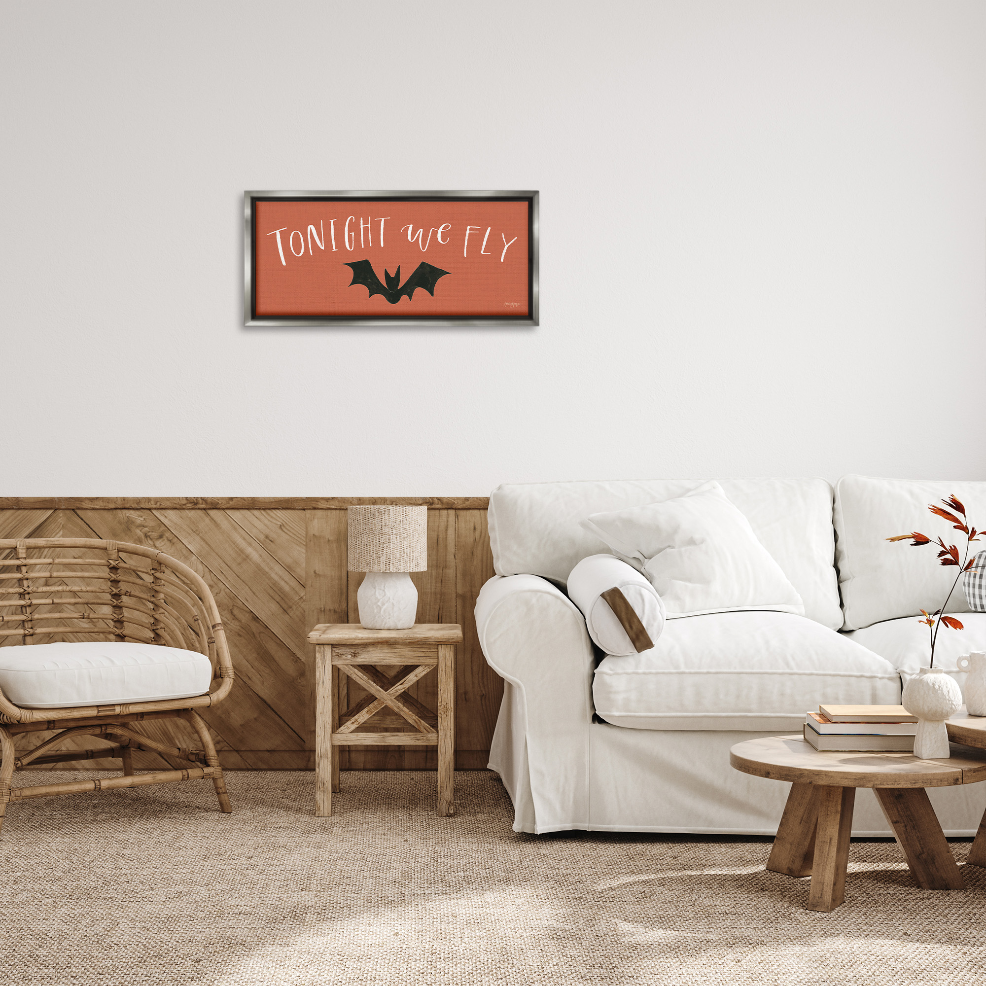 Stupell Industries Tonight We Fly Halloween Holiday Painting Gray Floater Framed Canvas Art Print Wall Art, 25 x 11