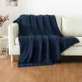 thumbnail image 4 of Wool Blend Knit Throw Blanket 60" X 80" Twin, 50% Recycled Polyester Soft Cable Knitted Fluffy Throws for Couch Lightweight Woven Blankets for Sofa Fuzzy Cozy Bed Cover, Indigo Blue, 4 of 18