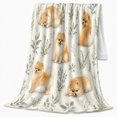 thumbnail image 2 of Cute Pomeranian Pumpkin Botanical Art Autumn, Playful Pet Portrait Pattern, Warm Flannel Blanket for Living Room and Bedroom, Dog Lovers Thanksgiving Gift, Pet Lover Home Decor, 2 of 9