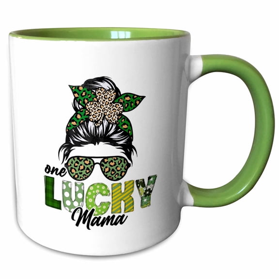 3drose, St. Patricks Day One Lucky Mama Illustration, 15oz Two-tone Green Mug