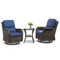 thumbnail image 6 of OPOHORO 3PCS Outdoor Swivel Chair Set with 2-Tier Side Table, All Weather Brown Wicker Rattan Oversized High Back Patio Chairs with Patio End Table for Porch Garden Balcony - Blue, 6 of 11
