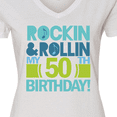 thumbnail image 4 of Inktastic 50th Birthday Rock N Roll Women's V-Neck T-Shirt, 4 of 5