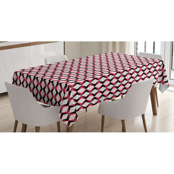Geometric Tablecloth, Retro Abstract Repetitive Simple Triangles Illustraiton, Rectangle Satin Table Cover Accent for Dining Room and Kitchen, 52" X 70", Dark Coral Charcoal Grey, by Ambesonne