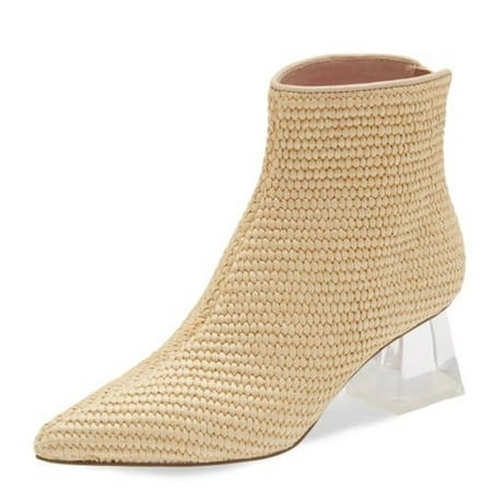 

Cecelia New York Jasmin Block Heel Ankle Bootie Natural Woven Clear Heel Boots (Natural Woven 6)