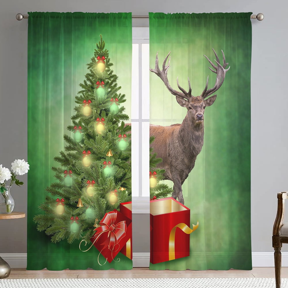 Yipa Christmas Curtains Panels Window Curtain Rod Pocket Luxury Drapes