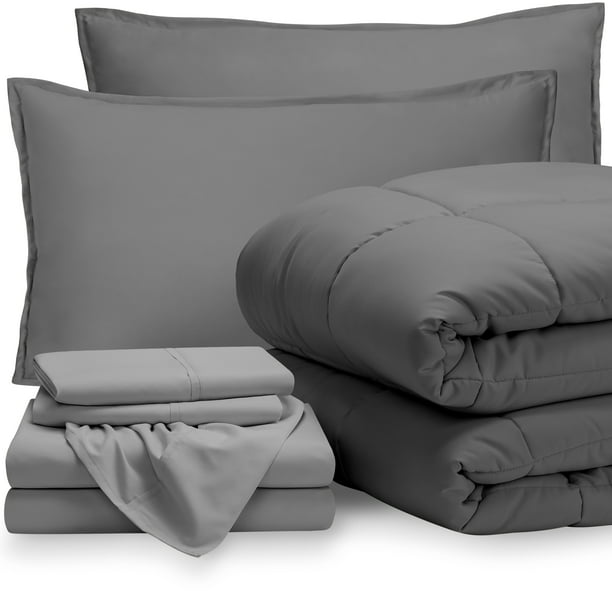 7 Piece Bed In A Bag Queen Comforter, Light Grey Bedding Set Queen