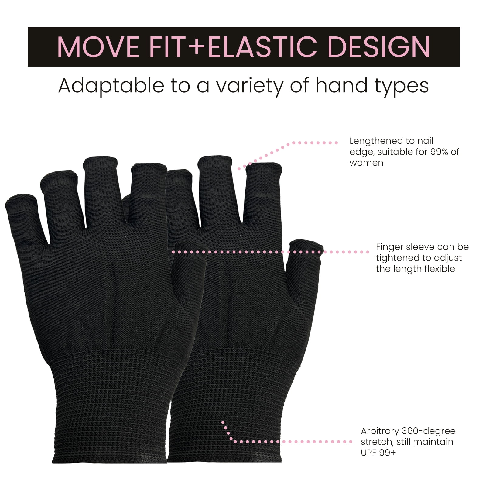 Alvantor UV Protection Gloves for Gel Nail Lamp, Professional UPF50+ Manicure Gloves, Black